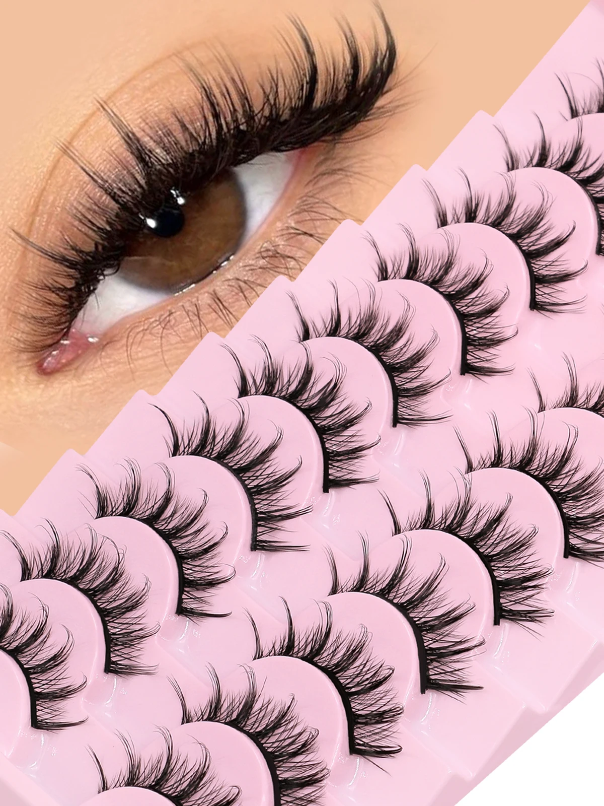 Lasvirey Pestañas postizas naturales de manga, pestañas de ojo de gato, suaves, naturales, largas, rizadas, 3D, extensión de pestañas de visón sintético, maquillaje