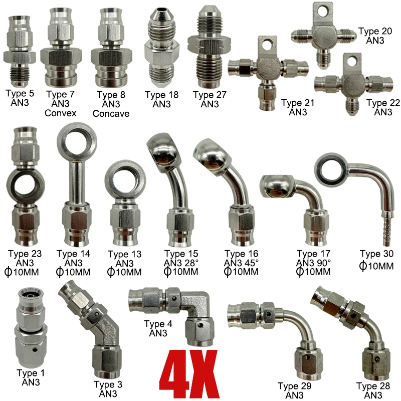 AliExpress NONE 4X 3AN Motorcycle Motor Bike Hydraulic Brake Oil Hose Line Banjo Fitting M10 Stainless Steel 10mm AN3 Compression Swivel Adapter
