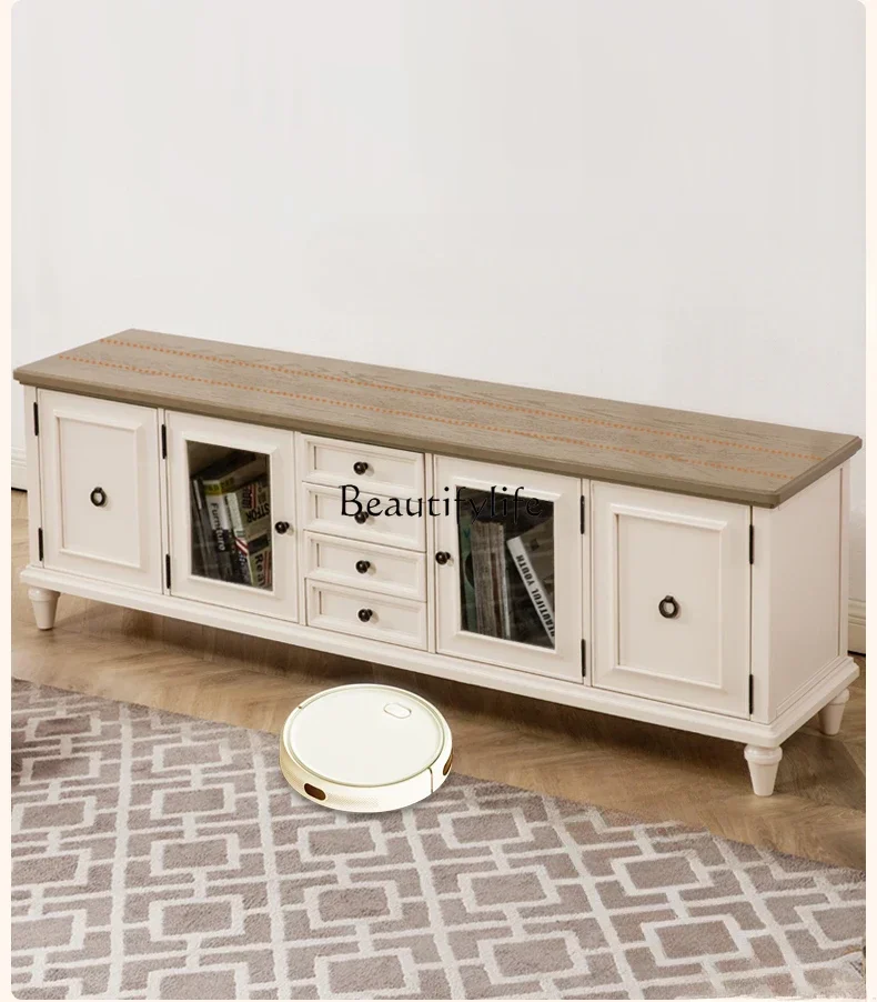 

ld38American TV Cabinet Simple White Cream Style Living Room All Solid Wood TV Cabinet