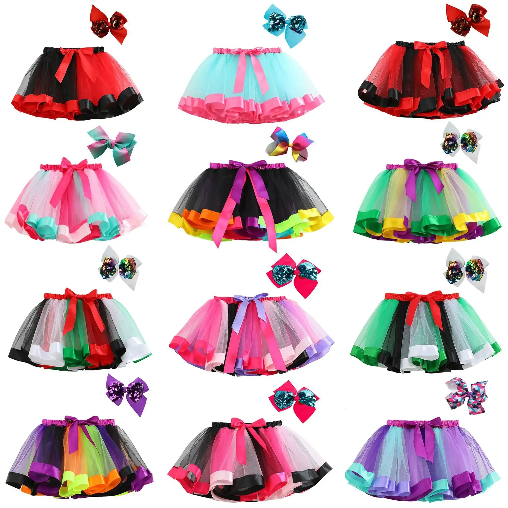 Baby Girls Christmas Skirt Tutu Rainbow Party Girls Skirt Children\'s Princess Mini Skirt With Headband New Year Red Kids Skirts