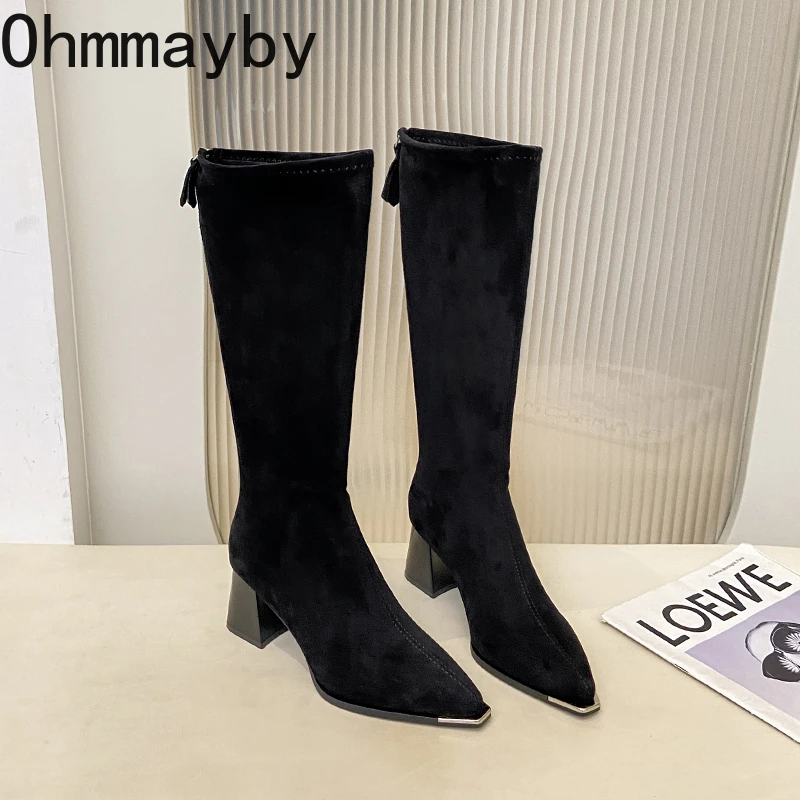 Autumn Winter Sued Women Loots Boots Fashion Pointed Toe Shoes Street Style Party Stripper Female Thick Heel High Booties