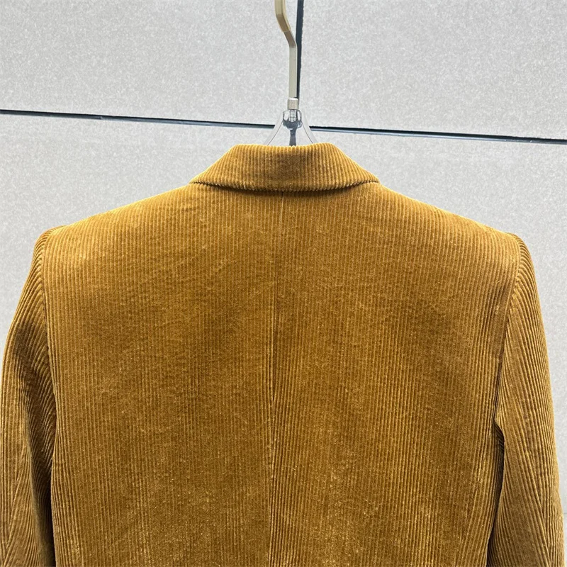 Jaqueta feminina novo inverno 2025 duplo breasted fino ajuste lapela manga comprida topo puro algodão veludo feminino terno jaqueta y2k casaco