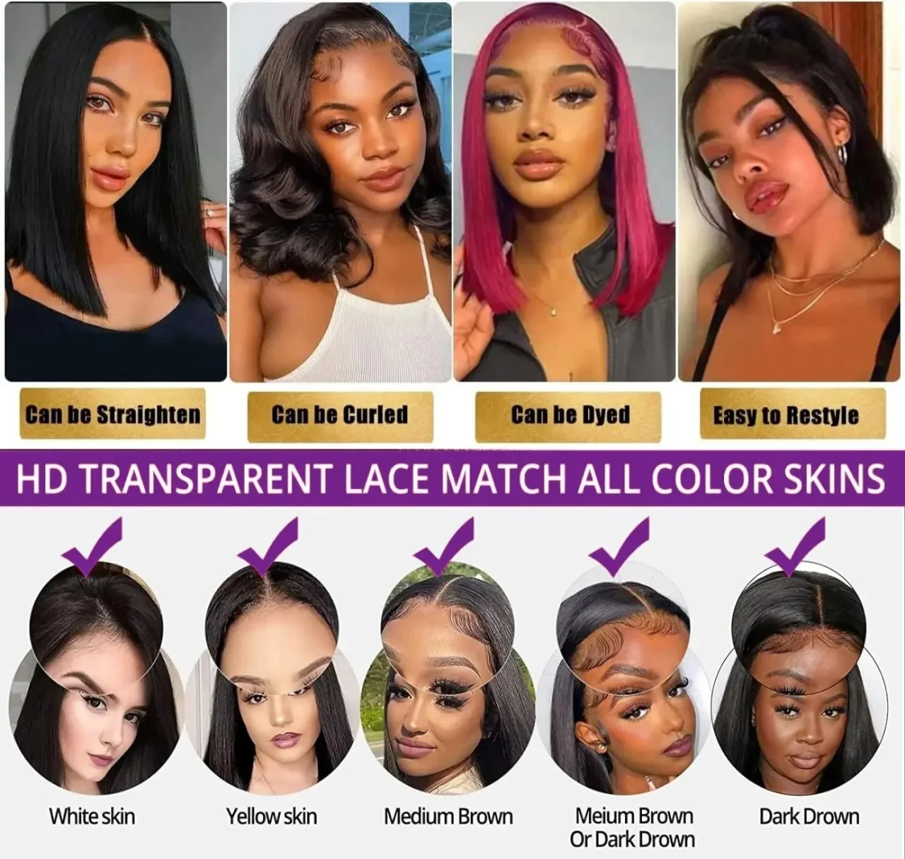 13x4 Lace Frontal Wigs Human Hair 180% Density Pre Plucked Short Bob Wigs Brazilian Straight Human Hair Wigs For Black Women