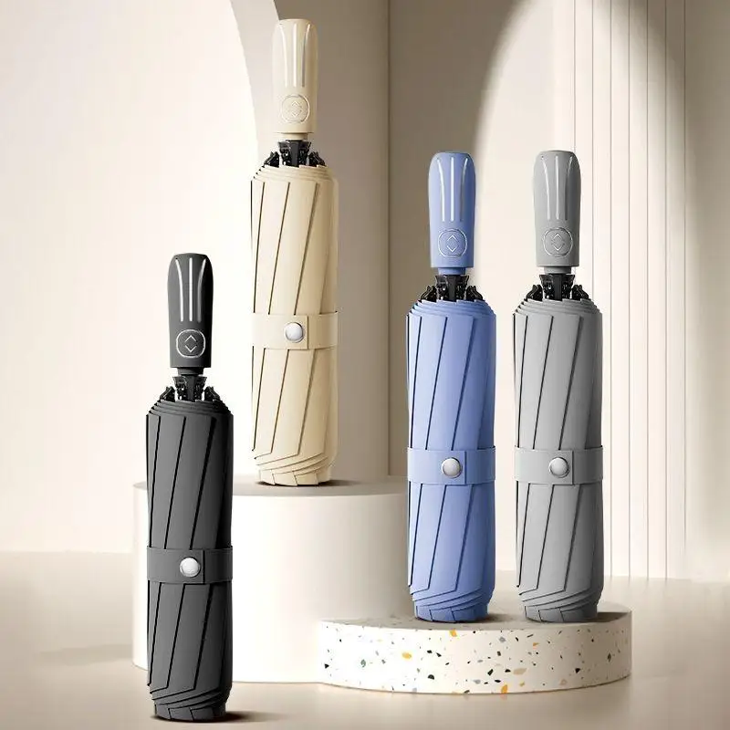 

Полностью автоматический зонт, большой утолщенный усиленный зонт, устойчивый к дождю, складной черный виниловый зонт с защитой от солнца, простой дизайн