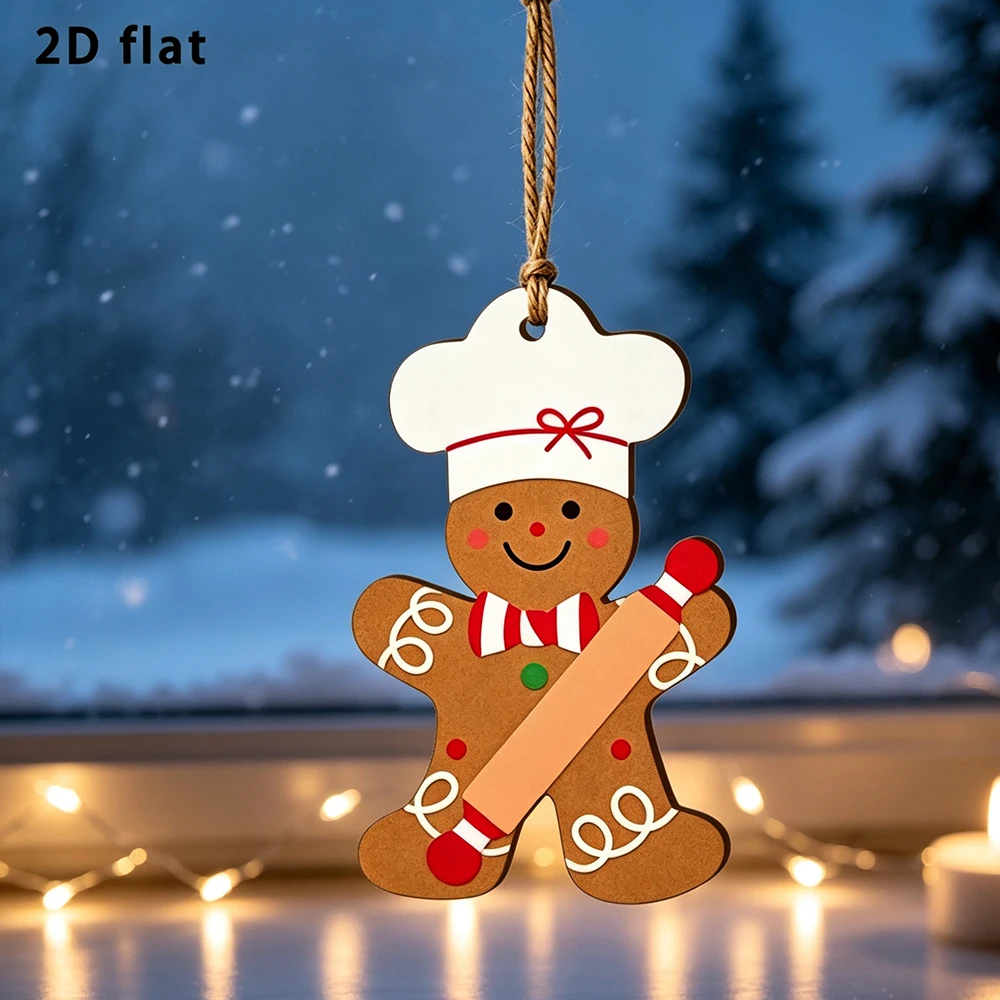 Wooden Chef Gingerbread Man Hanging Ornament, Christmas Gingerbread Plaque Pendant, Xmas Door Wall Tree Hanging Decor