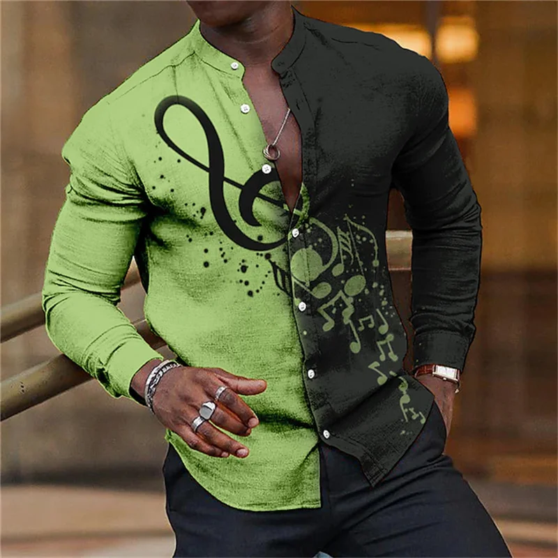 Luxury Hawaiian men\'s note shirt 3d printing two-color style long-sleeved shirt party shirt T-shirt stand-up shirt summer 2023