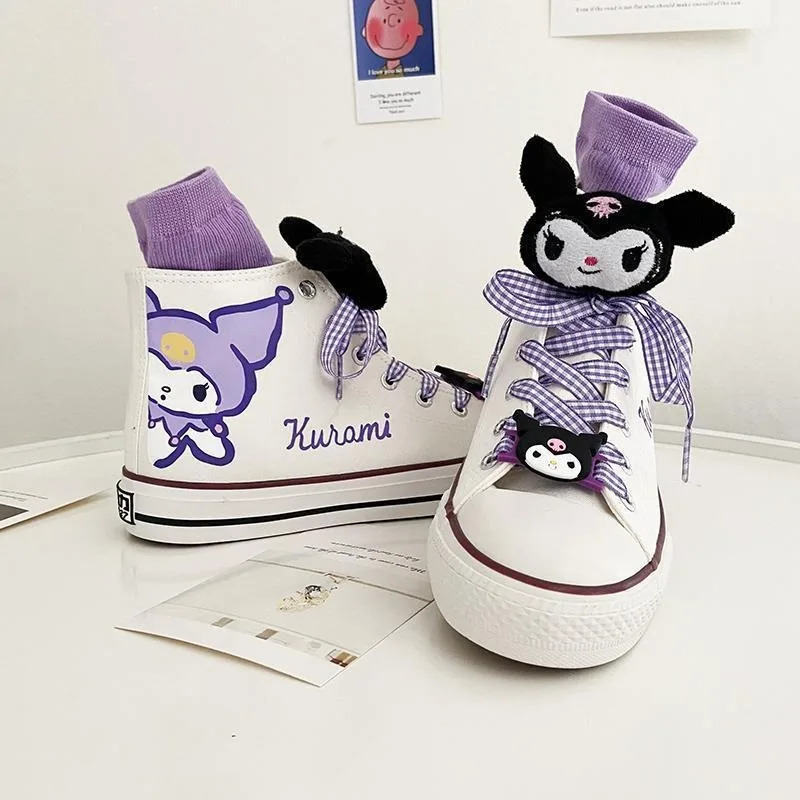 Miniso Anime  Kuromi Children High Top Canvas Shoes Kawaii Cartoon Non-slip Sole Canvas Cartoon Shoes Student Girl Gifts