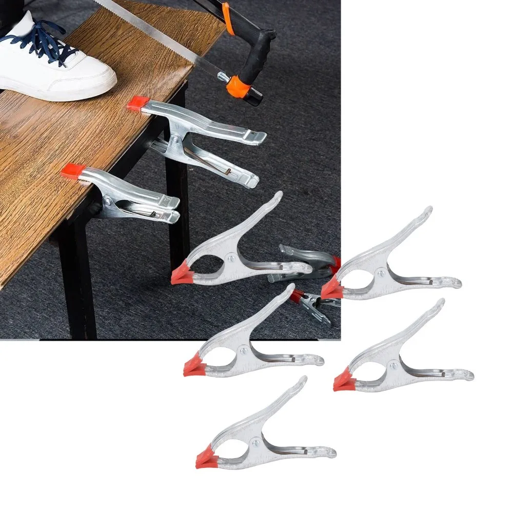 5Pcs Heavy Duty 7 In Spring Clamps Galvanized Iron Silver Red Woodworking Clamps Rubber Grips A Shape Clips For DIY Working
