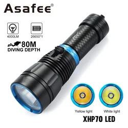 Asafee Diving Flashlight XHP70 LED Dive Lantern Underwater Canister Magnetic Switch Torch Waterproof SOS Light Scuba Lamp