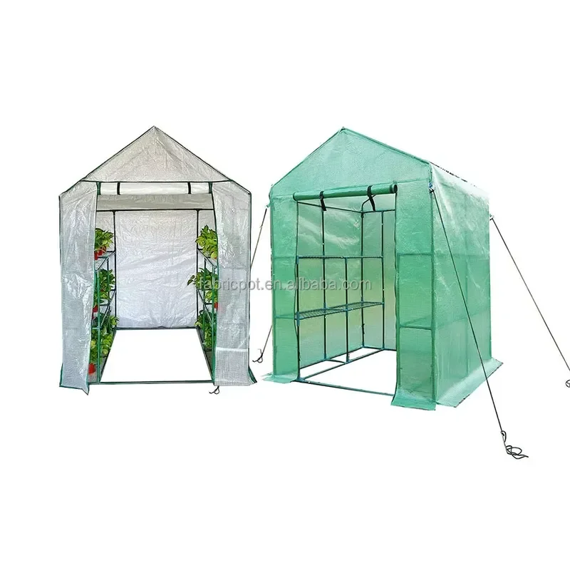 Mini Walk-in Garden Greenhouse with Clear PVC Cover and Screen Door Metal Frame for Indoor and Outdoor Winter Planting