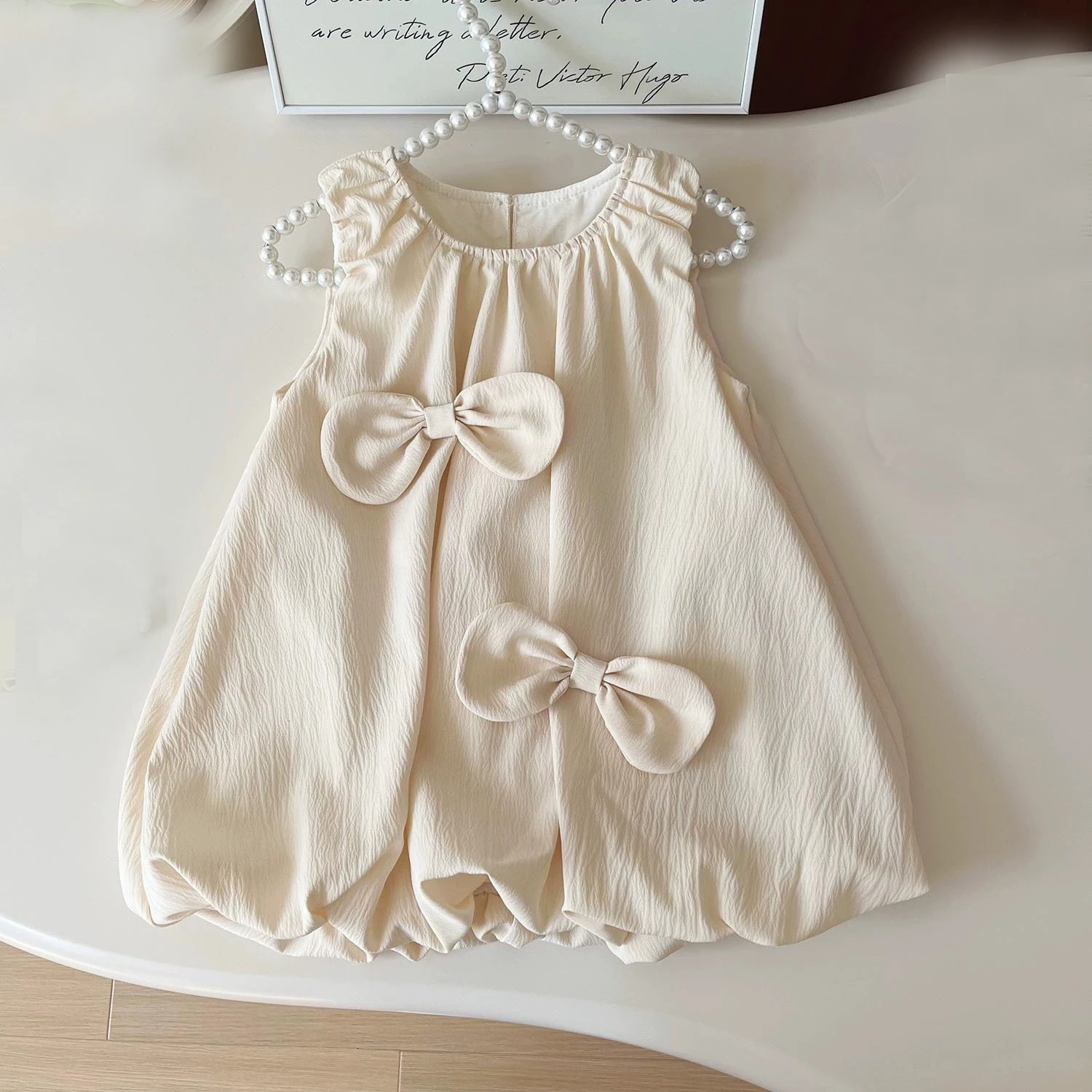 Humor urso verão vestido da menina arco sem mangas cor sólida colete pod saia moda casual vestido de princesa roupas infantis