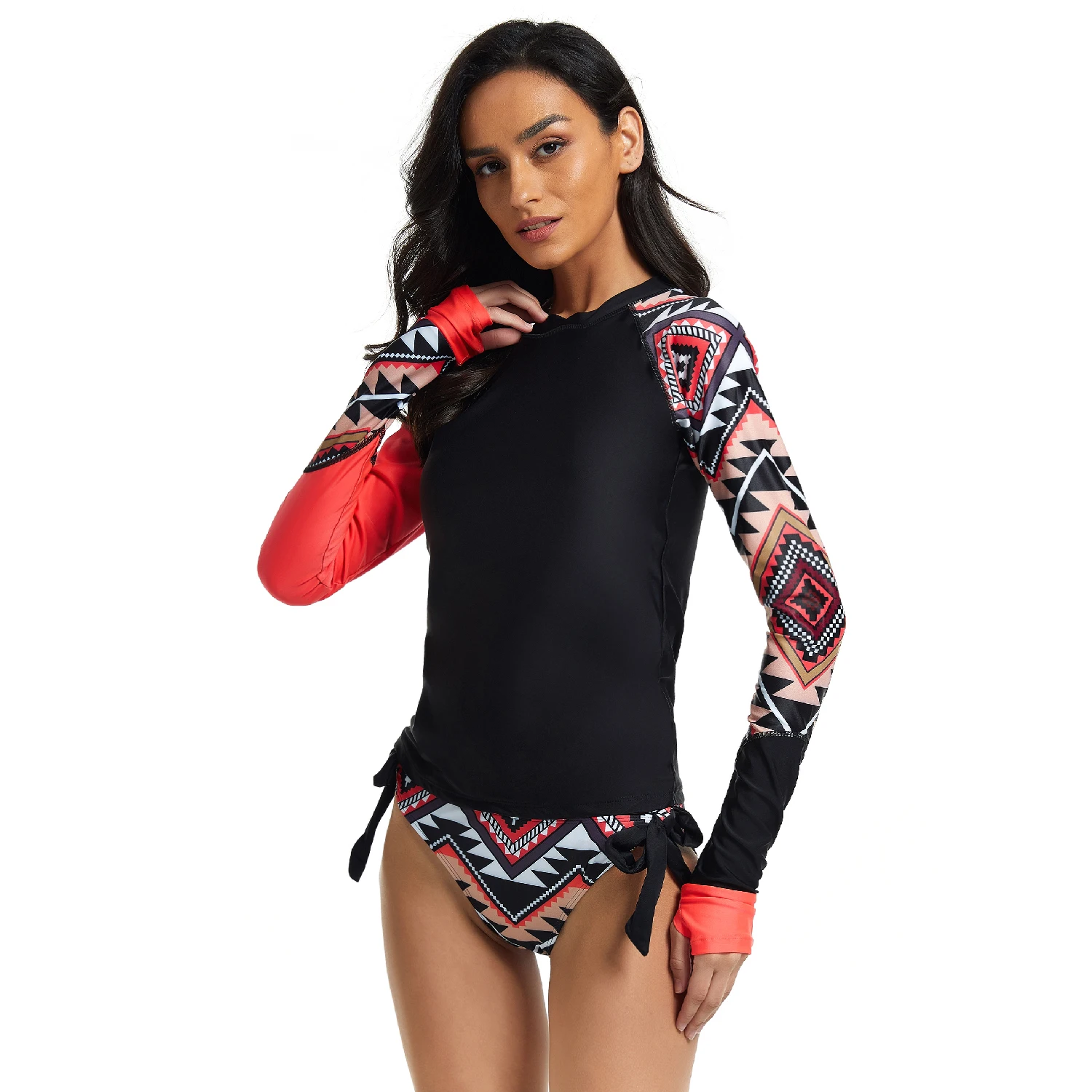 Women 2 Piece Rash Guard Long Sleeve Bathing Suit Shirt + Briefs Built in Bra Swimsuit Sun UV Protection Sun Suit Tops Bottoms