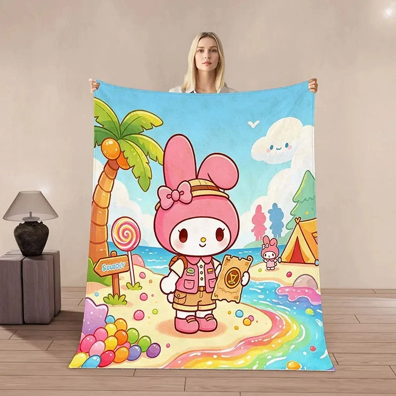 Melody Flannel Throw Blanket, Rainbow Seaside Treasure 3D Print Soft Blanket For Girls Bedroom Sofa Decor