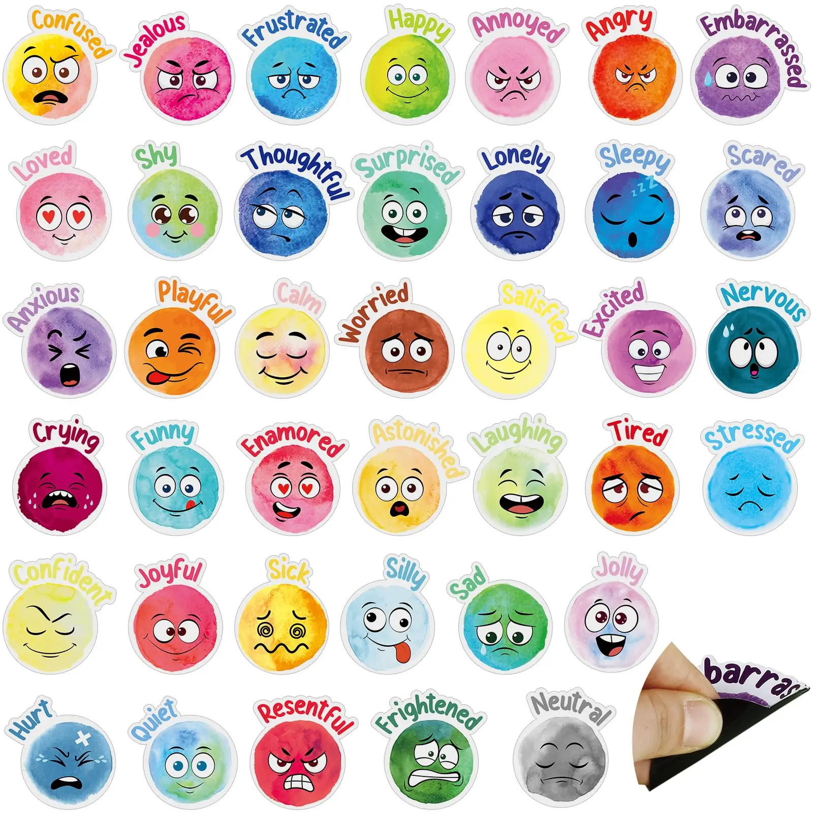 40 Pcs Feelings Refrigerator Magnets Funny Face Emotional Feelings Mood Magnets Cute Social Fridge Decoration for Locker Whitebo