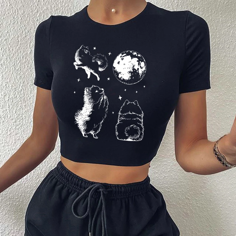 Camiseta con estampado de dibujos animados creativos para mujer, camiseta de manga corta estética Harajuku de los años 2000, ropa de calle Y2K, Top corto Vintage de verano