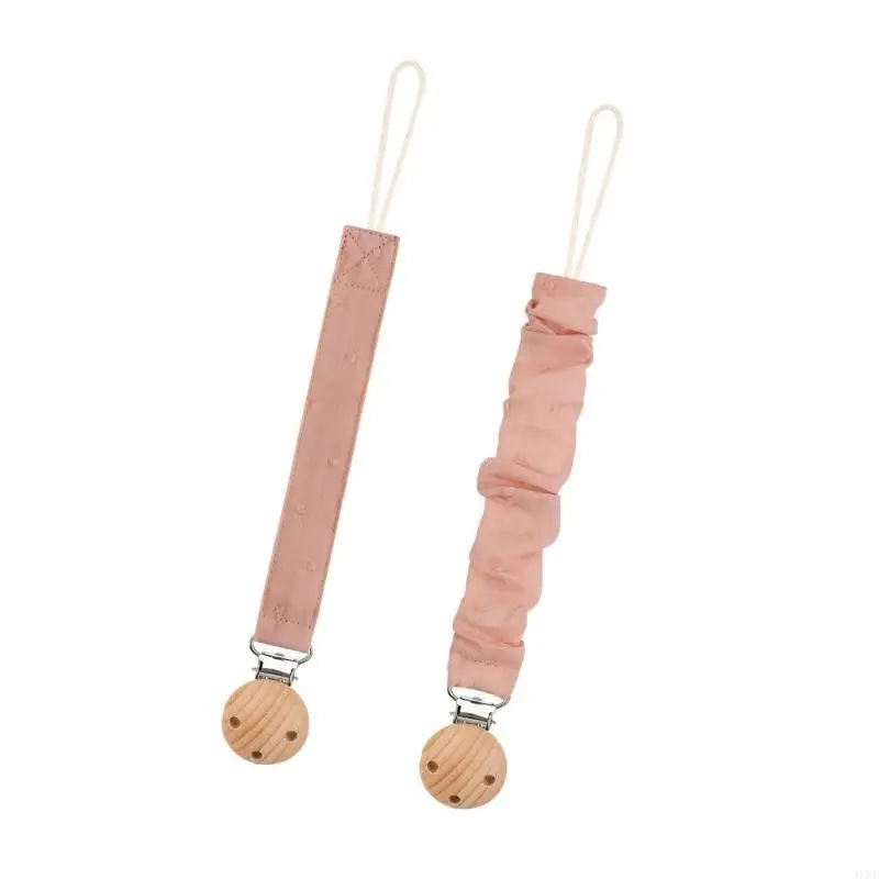 2Pcs Baby Pacifier Holder Chain, Fashionable Teething Toy Lanyard Strap Belt Wooden Clip Design for Soother and Teether