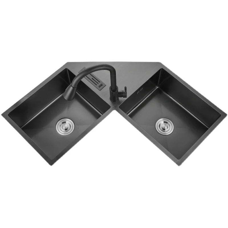 High Quality 304 Stainless Steel Corner Sink Kitchen Fixture Gourmet Faucet Kitchen Multifunctional Corner L Shape Kitchen