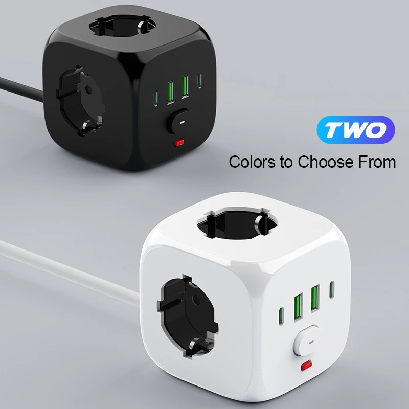 قطاع الطاقة مقبس الحائط موسع مع 2 متر تمديد خط 3 منافذ التيار المتناوب 2 منافذ USB و 2 نوع C 7 في 1 الاتحاد الأوروبي التوصيل شاحن التبديل #5