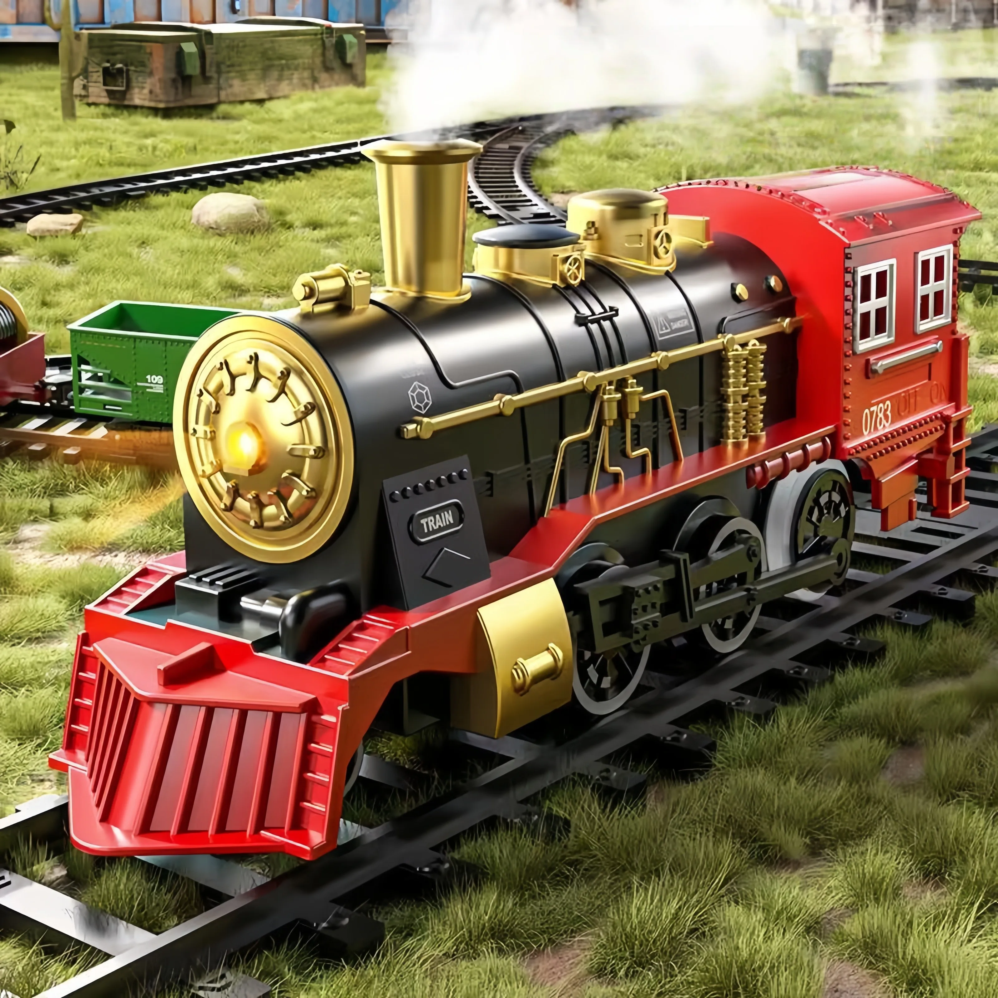 シミュレーションレトロ小型電車セット線路駐車場蒸気モデル高速鉄道子供用レールおもちゃ男の子の理想的なおもちゃクリスマス c