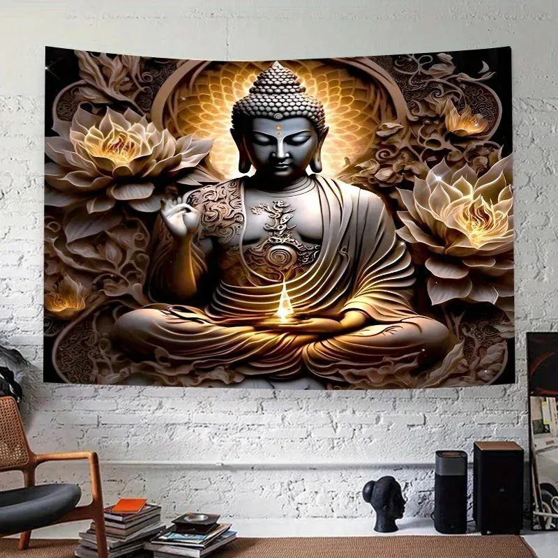 VIKAMA Buddhistischer Lotus-Wandteppich, Zen-Meditations-Wandbehang für Orientalischen Mandala-Meditationsraum, Stille Heimatmosphäre