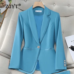 ZJYT Clearance Blazers for Woman New Outerwear Women's jackets Coat Elegant Suits Femme Formal Clothes Autumn Office Wear Blue