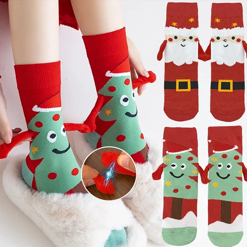 

Christmas Magnetic Socks Soft Cozy Gumball Socks with Santa Snowman Designs Red Green Winter Theme Perfect Sock for Home Decor