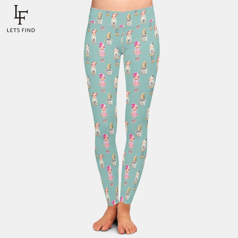 LETSFIND  Women Pants Fashion Christmas Gnomes Printing High Waist Fitness Elastic Leggings