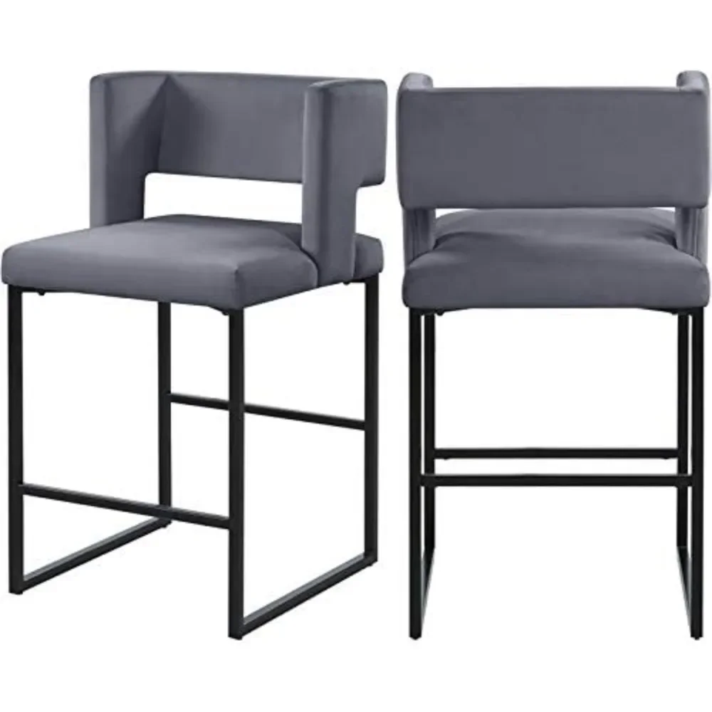 Height Stool with Unique Square Back and Sturdy Iron Legs, Set of 2 Black Velvet, 19.5