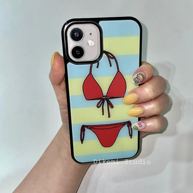 Funda para Teléfono con Diseño de Rayas Amarillas y Azules Estilo Bikini para iPhone 17 Air 16 15 14 13 12 11 Pro Max 16 Pro 15 Plus XR, Antigolpes