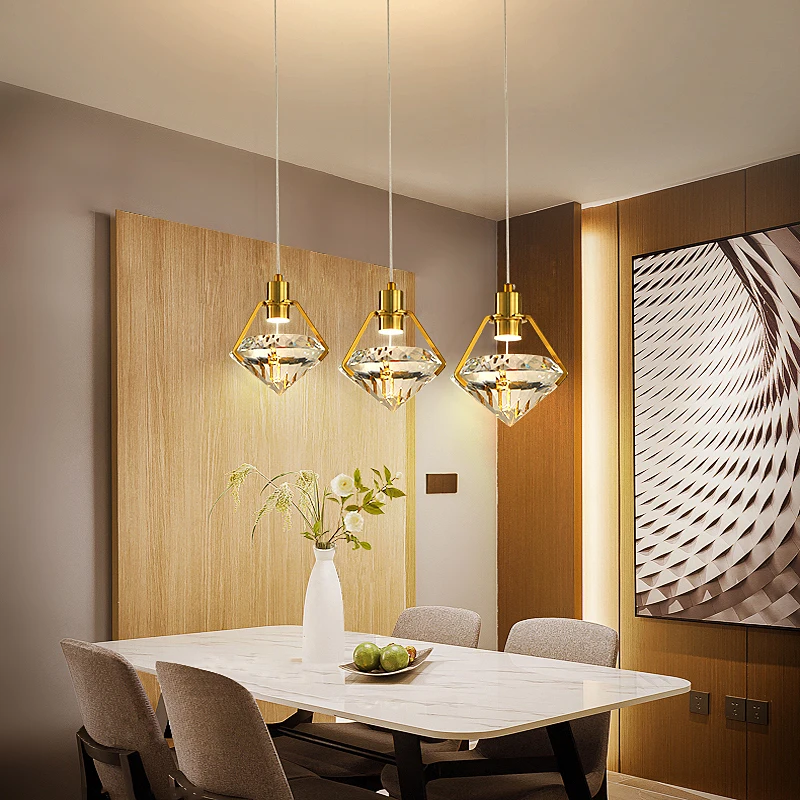 Modern Led Crystal Diamond Chandelier For Bedside Dining Hotel Table Light Luxury Elegance Indoor Lighting Fixture Lampara Techo