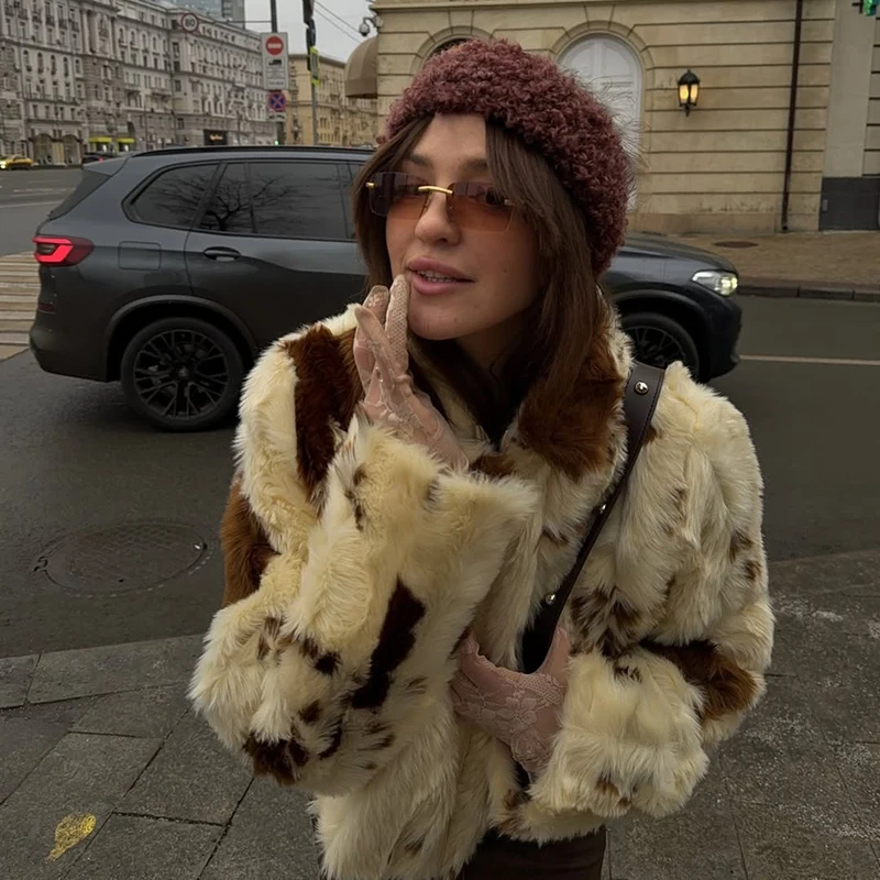 Neo Mint Chic Straat Meisjes Koe Print Bontjas Vrouwen 2025 Winter Nieuwe Merk Mode Warme Nepbont Jas Herfst Iconische Streetwear