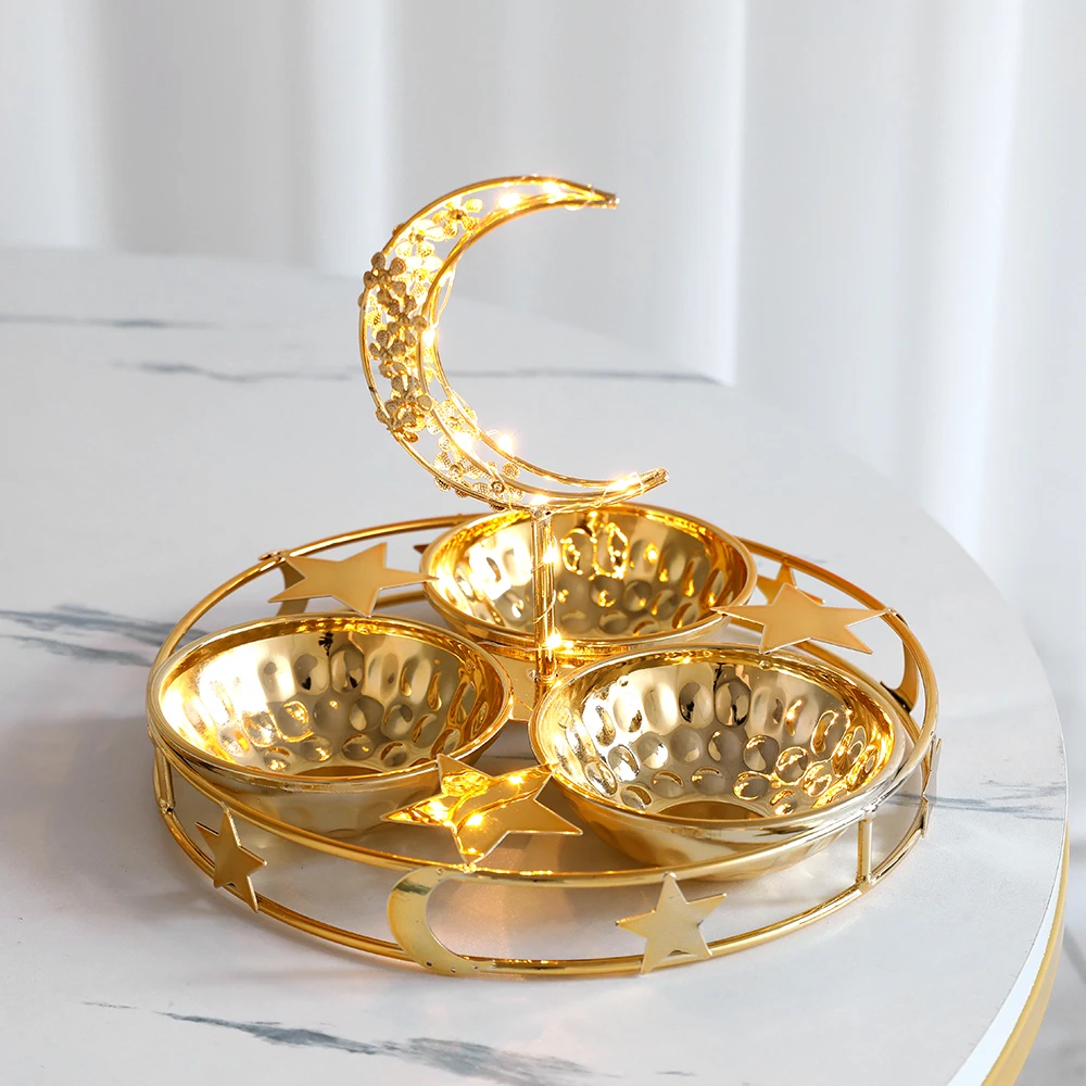 Metal Gold Ramadan Food Tray Eid Mubark Decoration for Home 023 Eid Al Adha Islamic Ramadan Kareem Muslim Festival Ornament