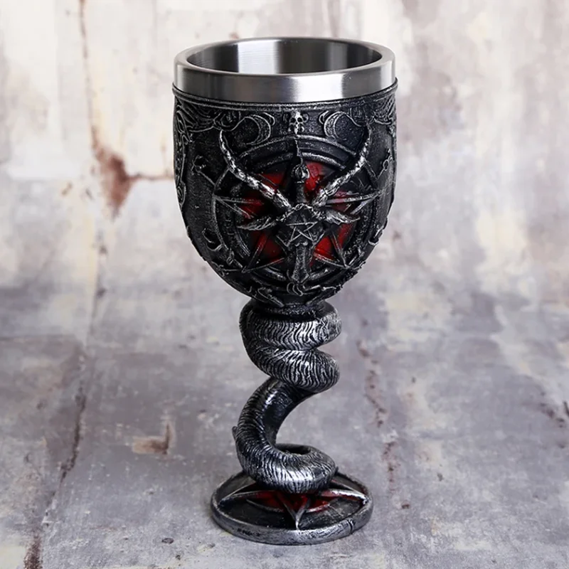 200ml Resin Stainless Steel Goblet Horn Baphomet Wine Glass Buffmet Cocktail Glasses Whiskey Cup Pub Bar Drinkware Dropshipping