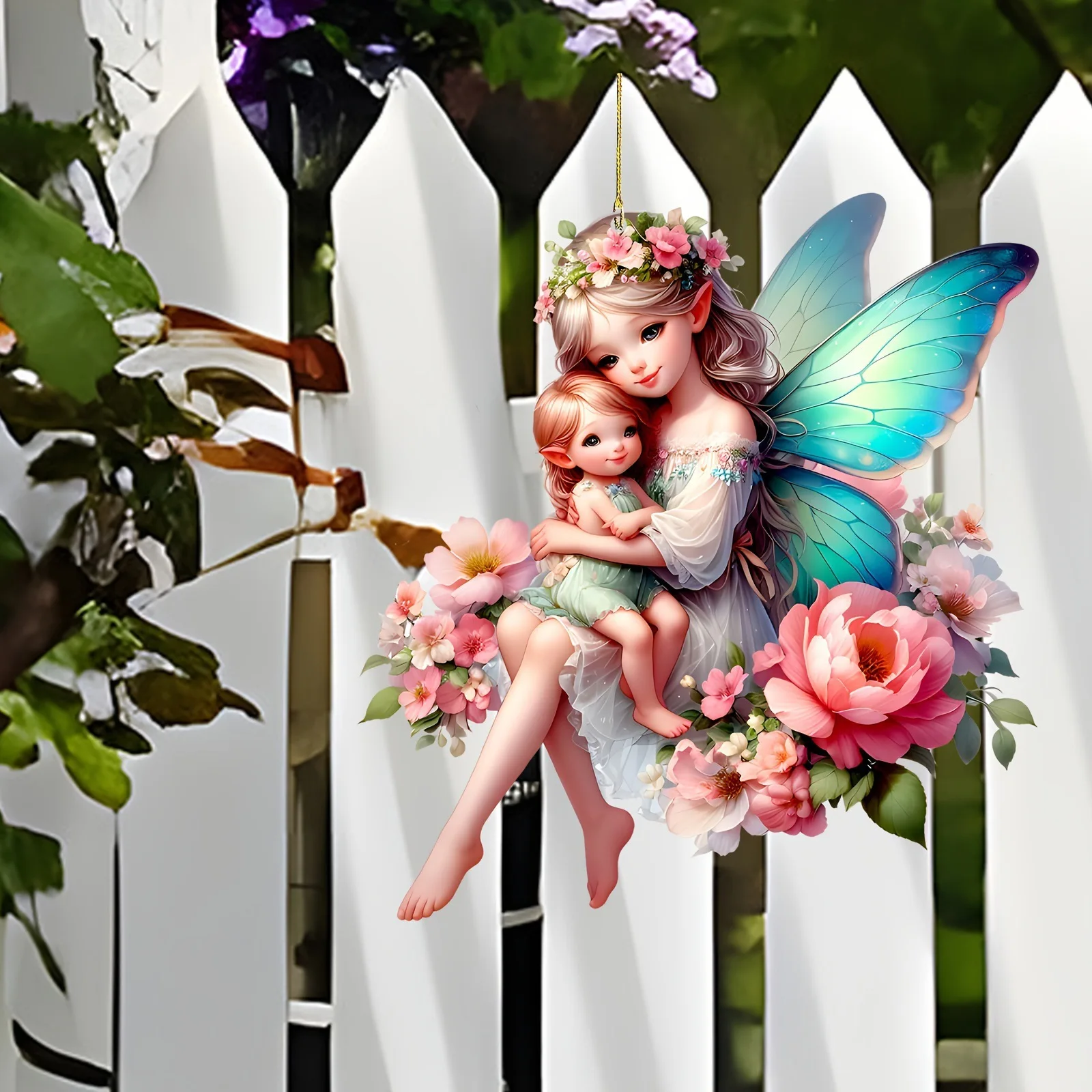 Fashion 2D Flat Acrylic Angel Fairy With Wings Keychain Cute Girl Keying Man Car Key Chain Woman Bag Pendant Trinket Gift K42