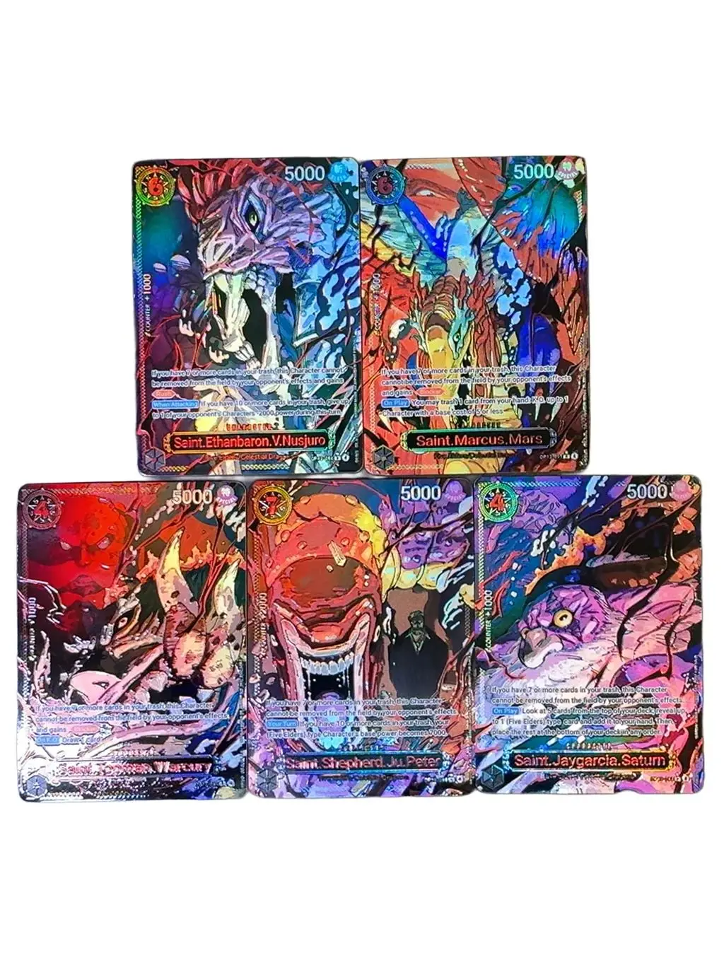 Carte de personnage anglais One Piece TCG OPCG OP13 5 Siant Nusjuro Saturn Ju.Peter Warcury Mars Imu Deck, carte en aluminium texturée