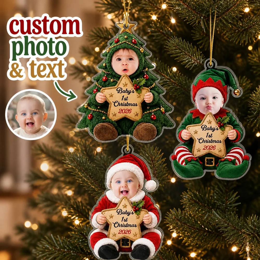 Adorno Acrílico Personalizado con Foto y Texto de Bebé, Estilos de Duendes y Santa Claus para Árbol de Navidad, Recuerdo Familiar para las Fiestas, Listo para Colgar