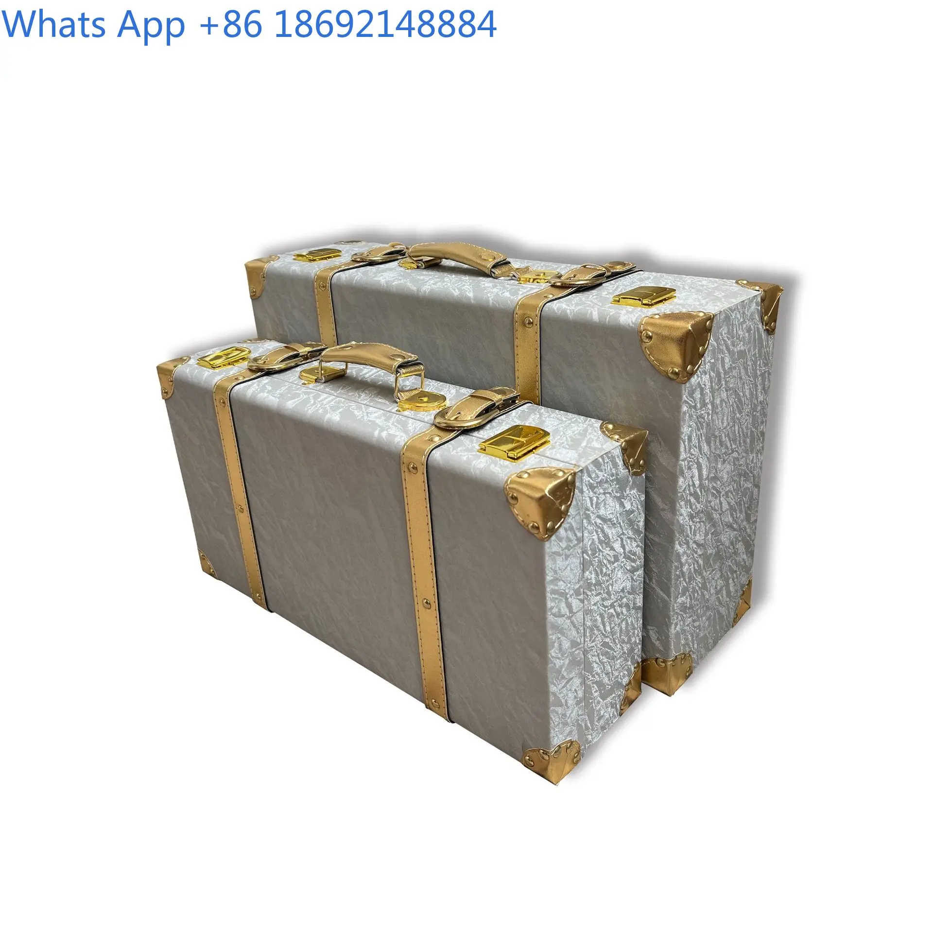 Vintage Style Travel Trunk Handheld Luggage Storage Case with Velvet Finish