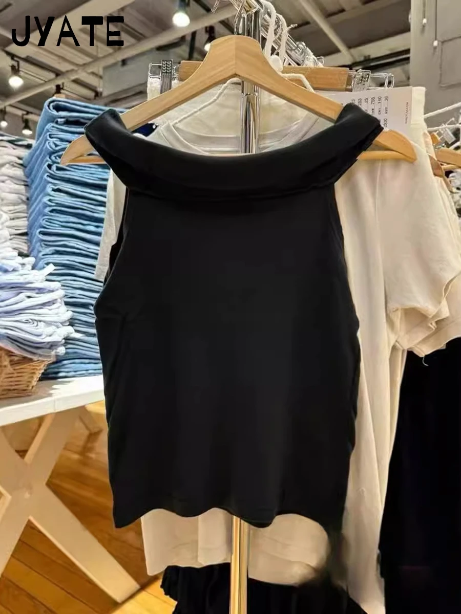 Schwarze träger lose kurz geschnittene T-Shirts Frauen Sommer neue Baumwolle Slash Neck schlanke T-Shirt lässig süße Straße adrette Stil Ernte Top y2k