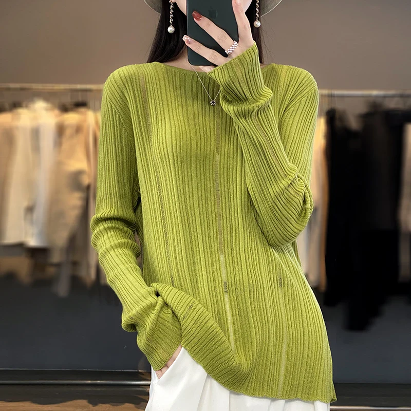 فضفاضة تناسب طويلة Sve جولة Ne محبوك قاعدة طبقة أعلى المرأة رقيقة لون نقي Faionable الحماية من الشمس التستر irt