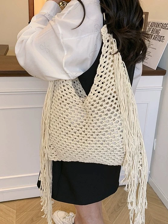 

Новая женская сумка-тоут 2026: ретро-стиль, с кисточками, ажурная, плетеная, пляжная, на плечо