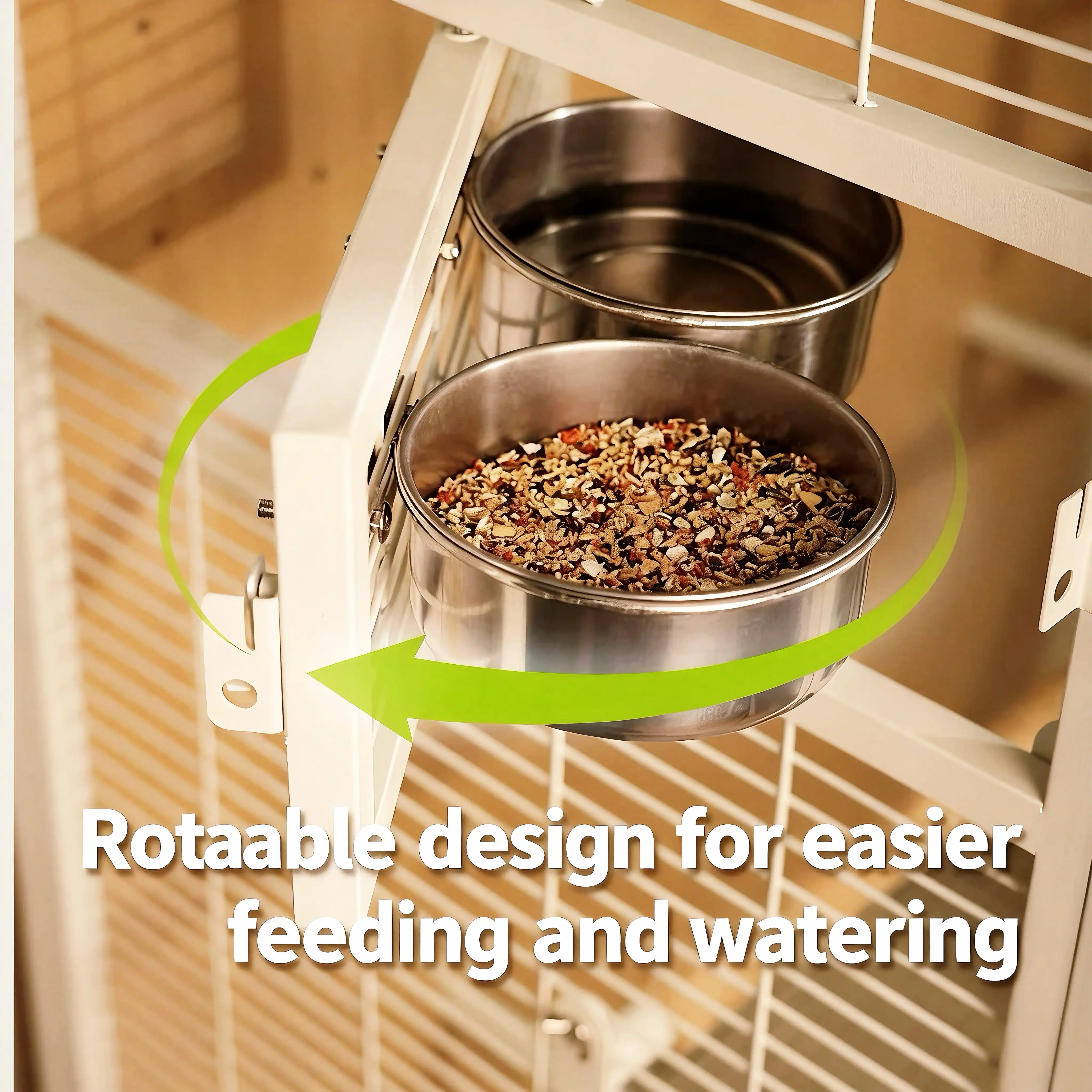 Luxury Modern Large Parrot Cage Clear Glass Iron Wood Construction Villa-Style Design Space-Saving Splash-Proof Easy Assembly