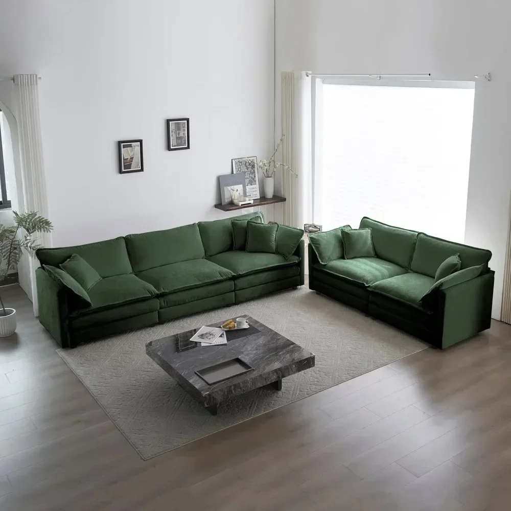 2-teiliges Wohnzimmermöbel-Set, grünes Chenille-Sofa und Sofagarnitur mit tiefem Sitz, moderne, luxuriöse Cloud-Sofas