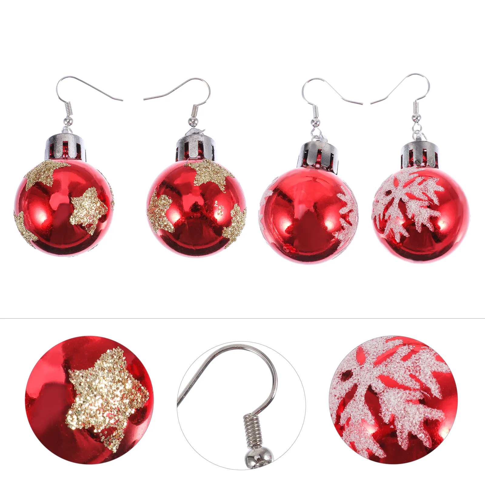 

2 Pairs Christmas Ball Earrings Bells Fashion Pearl Statement Jewelry Dangler Eardrop Lights