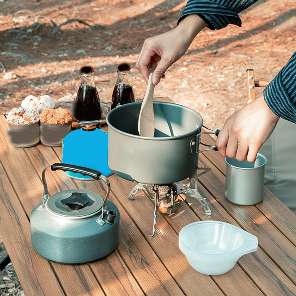 

Camping Cooking Supplies Camping Cookware Set Foldable Design For Easy Packing Non-Stick Coating Portable Camping Set