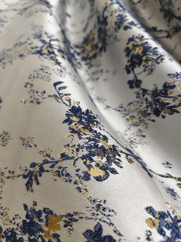 

New Chinese Blue Gray Thickened Gold Wire Jacquard Curtains For Living Room Bedroom French Window Balcony Bay Villa Customized