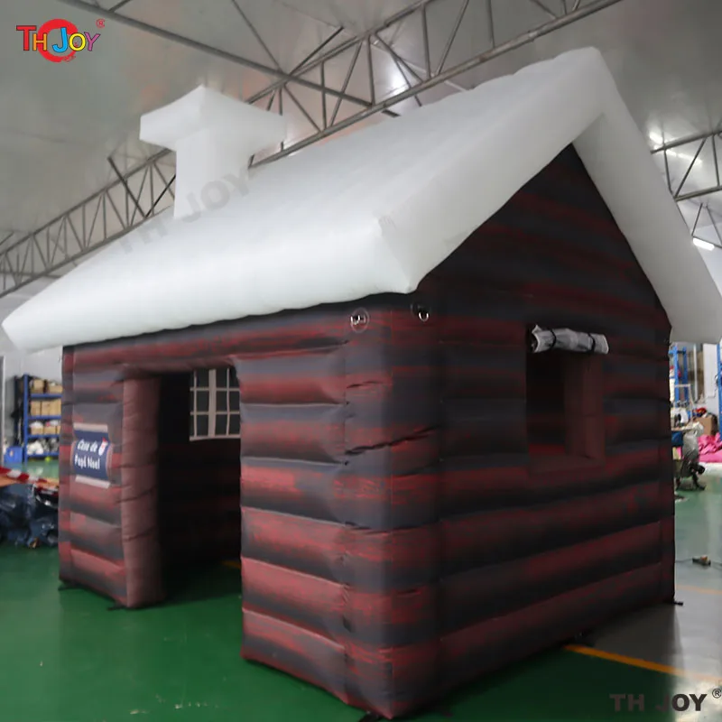 

3x3m inflatable Santa Grotto Tent Xmas day brown Inflatable Christmas Log Cabin for Outdoor Decoration