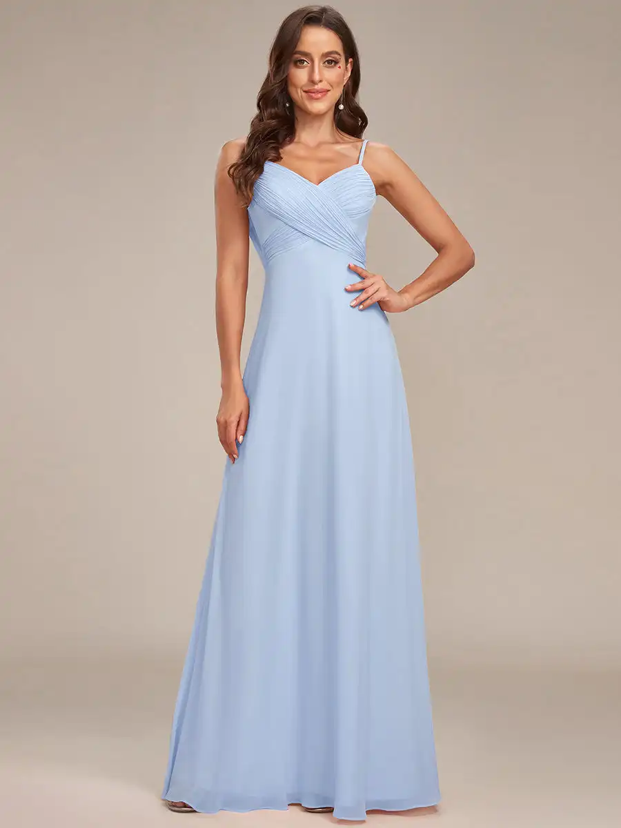 

Elegant Evening Dresses V-neck Sleeveless Spaghetti strap Backless 2025 Ever Pretty of A-Line Dusty blue Bridesmaid dress