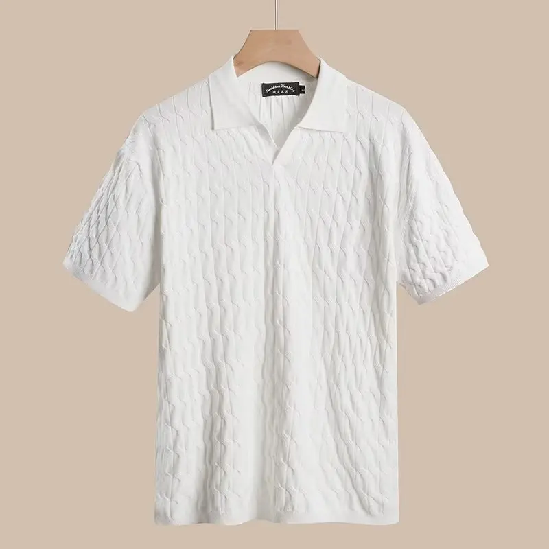Summer Men'S Knitted Short-Sleeve Shirt Korean Style Color Silk Casual Collar Half Sleeve-Shirt Bo
