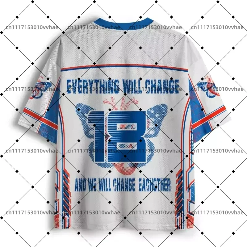 Everything Will Change Mesh Jersey Design Digital Print V-Neck T-Shirt Comfortable Sports Short Sleeve