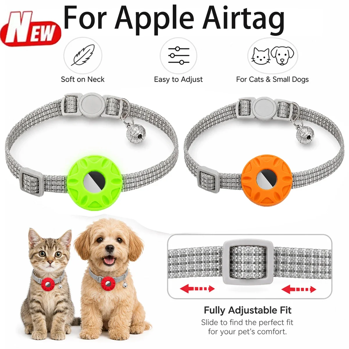 for Apple AirTag Cat Dog Collar,Pet Collar with Airtag Holder and Bell Reflective GPS Kitten Collar for Kitten Puppy
